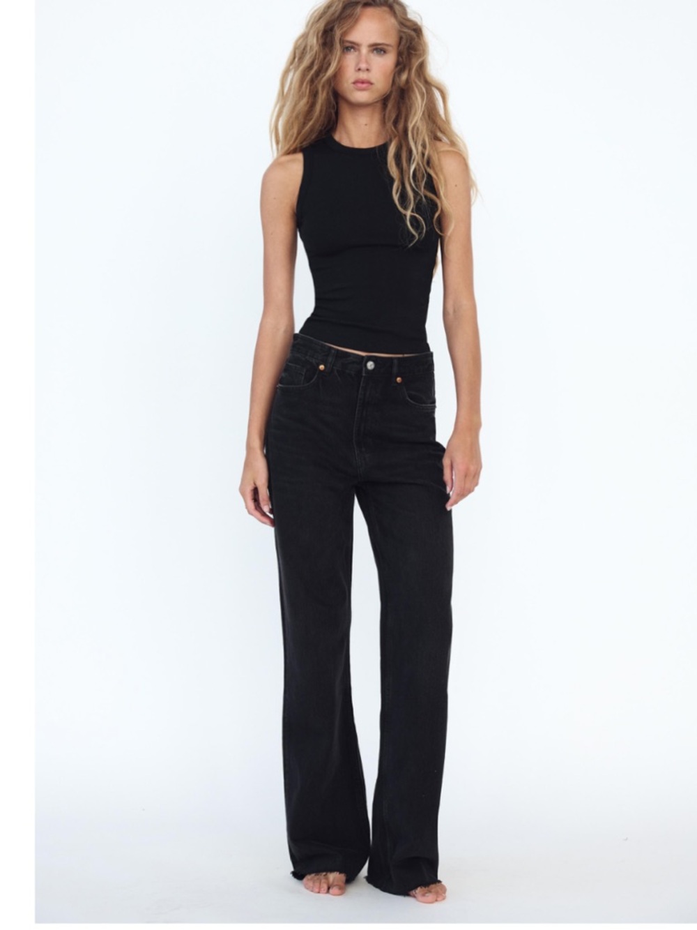 Full Length TRF High Rise Wide Leg Jeans Black